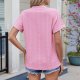Womens Tops Eyelet Lace Summer V Neck Pullover Short Sleeve T Shirts Loose Fit Casual Dressy Comfort Tunic Blouses